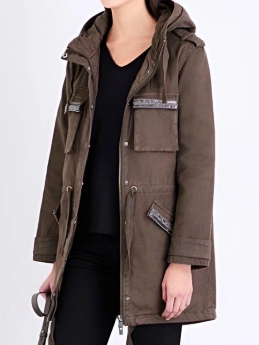 The Kooples Hooded Parka beaded  Jacket in Olive Size 2